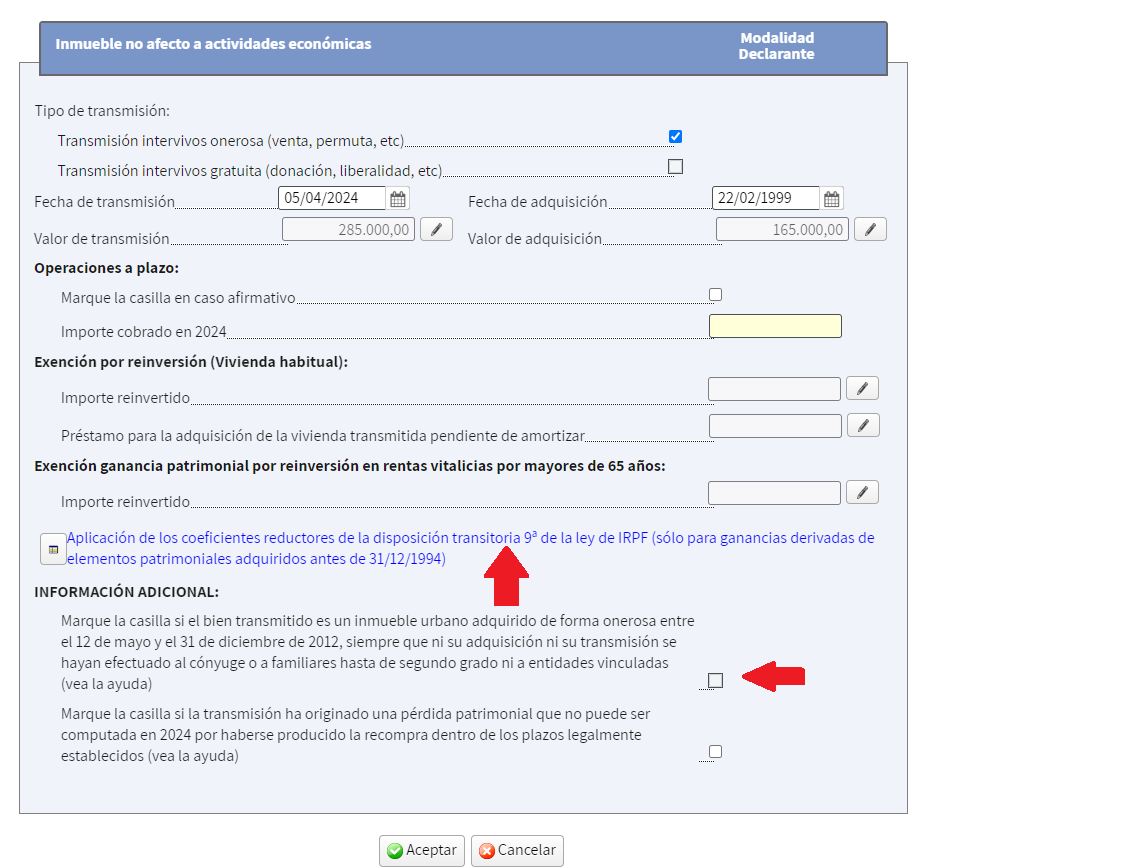 Transmisiones en IRPF 2024